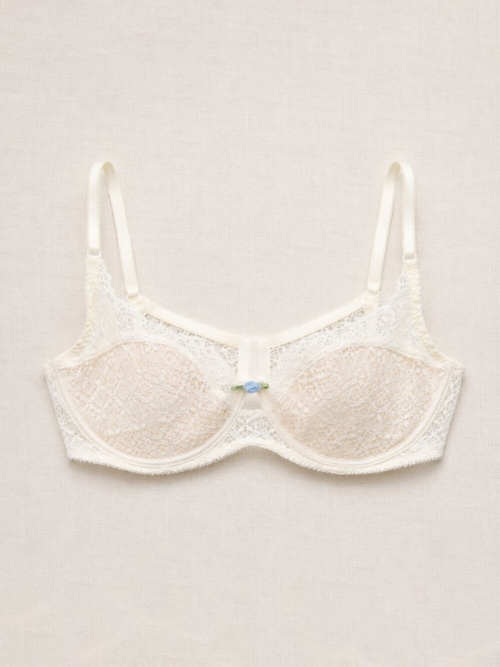 Free People Intimately Underwire Lace Bra Ivory Cream 34C Rosette Detail